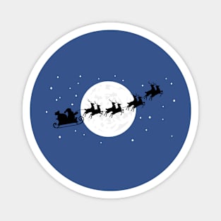 Santa Sleigh silhouette with moon and falling snow Magnet